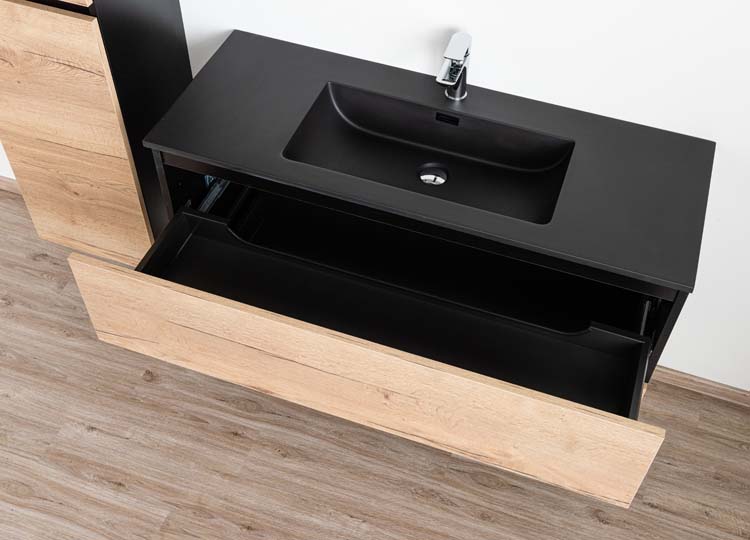 Meuble de salle de bain Dotan chêne chêne/noir 1200 mm lavabo mat noir