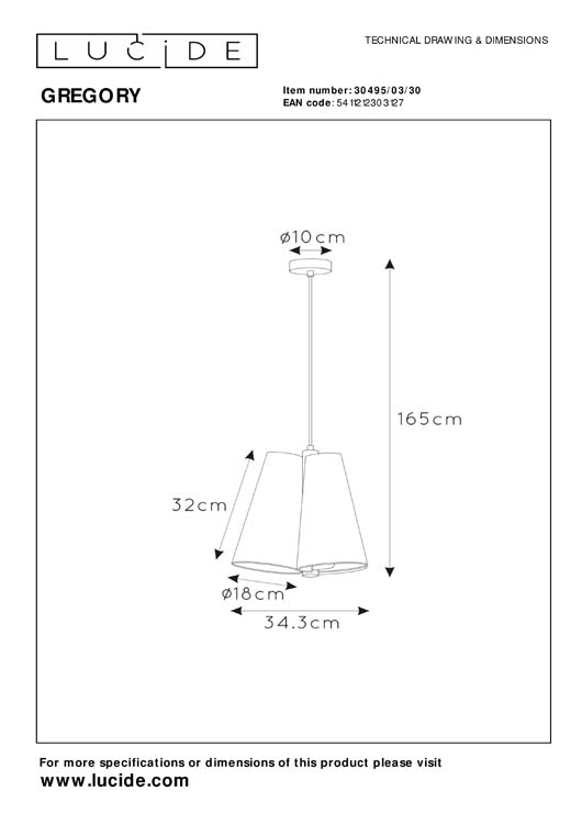 Lucide GREGORY - Suspension - Ø 34,3 cm - 3xE27 - Noir