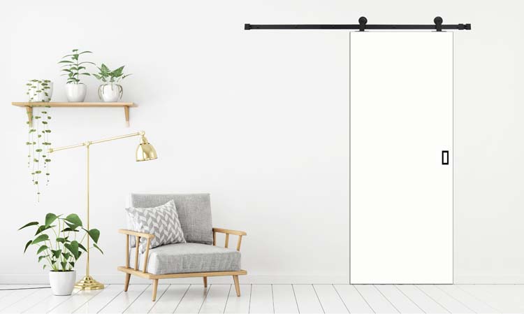 Porte coulissante palladium blanc + rail antique noir 930 x 2115 mm