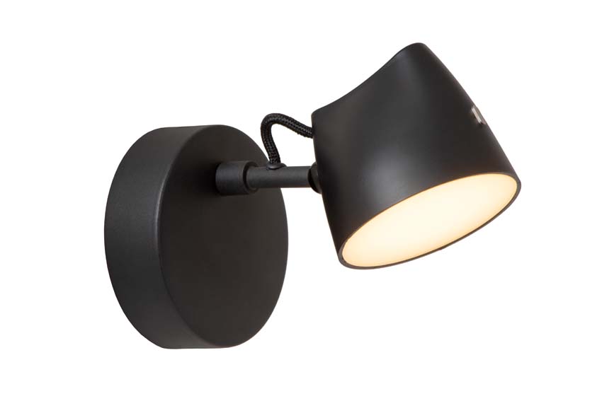 Lucide MILNE - Wandlamp - LED Dimb. - 1x8W 2700K - Zwart