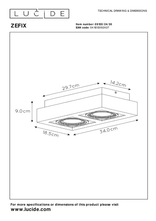 ZEFIX Plafondspot 2x  Gu10/12W DTW Zwart