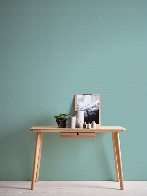Vinyle mousse sur papier peint intissé 0.53x10m turquoise empire