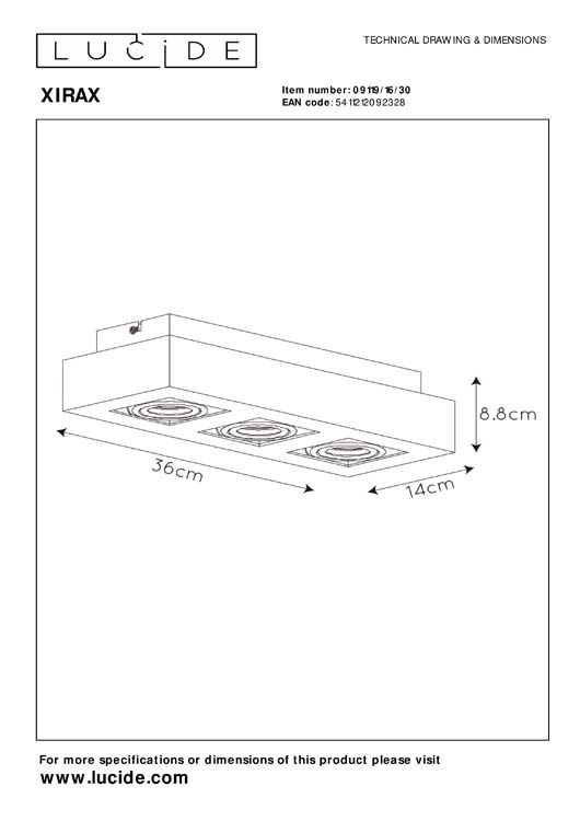 Lucide XIRAX - Spot plafond - LED Dim to warm - GU10 - 3x5W 2200K/3000K - Noir