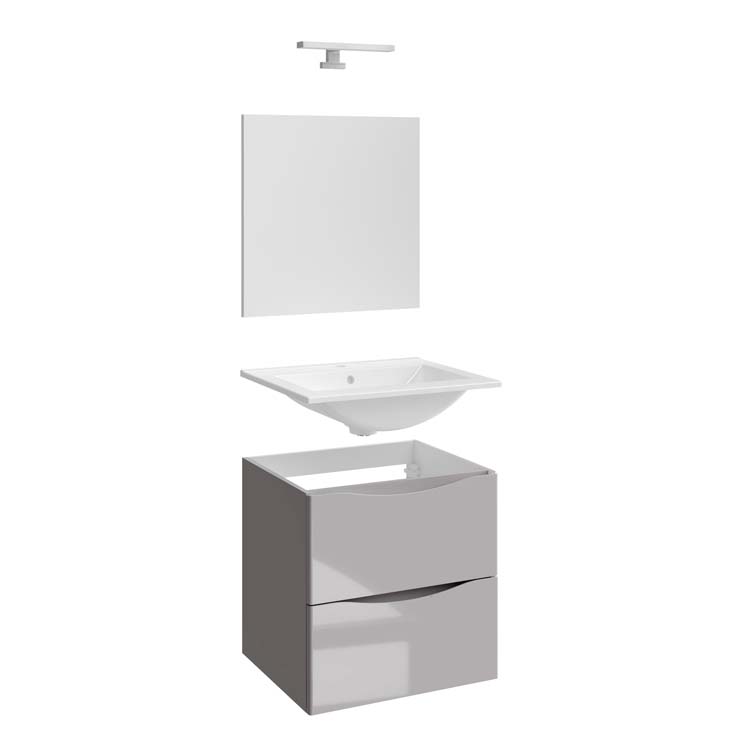 Meuble de salle de bains Thasos 60 cm gris laqué avec miroir