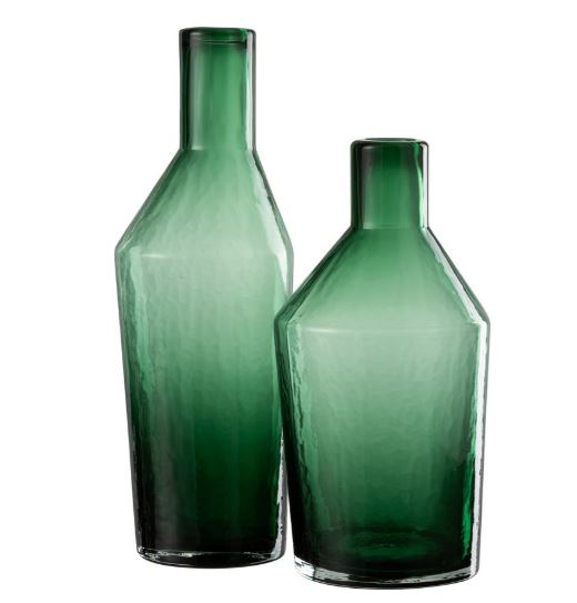 Bouteille décorative en verre vert inégal 14 x 14 x 35 cm