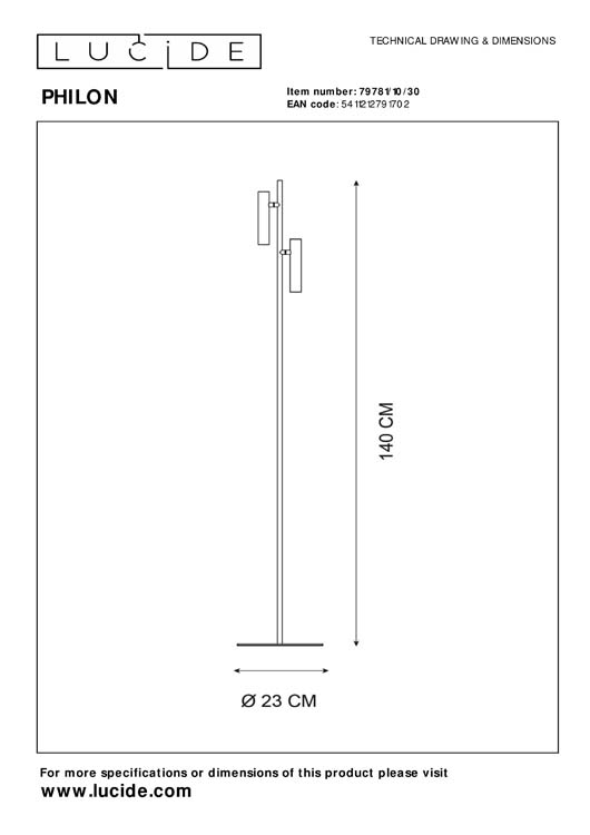 Leeslamp/vloerlamp - Ø 23 cm - LED Dimbaar - 2x4,5W - Zwart