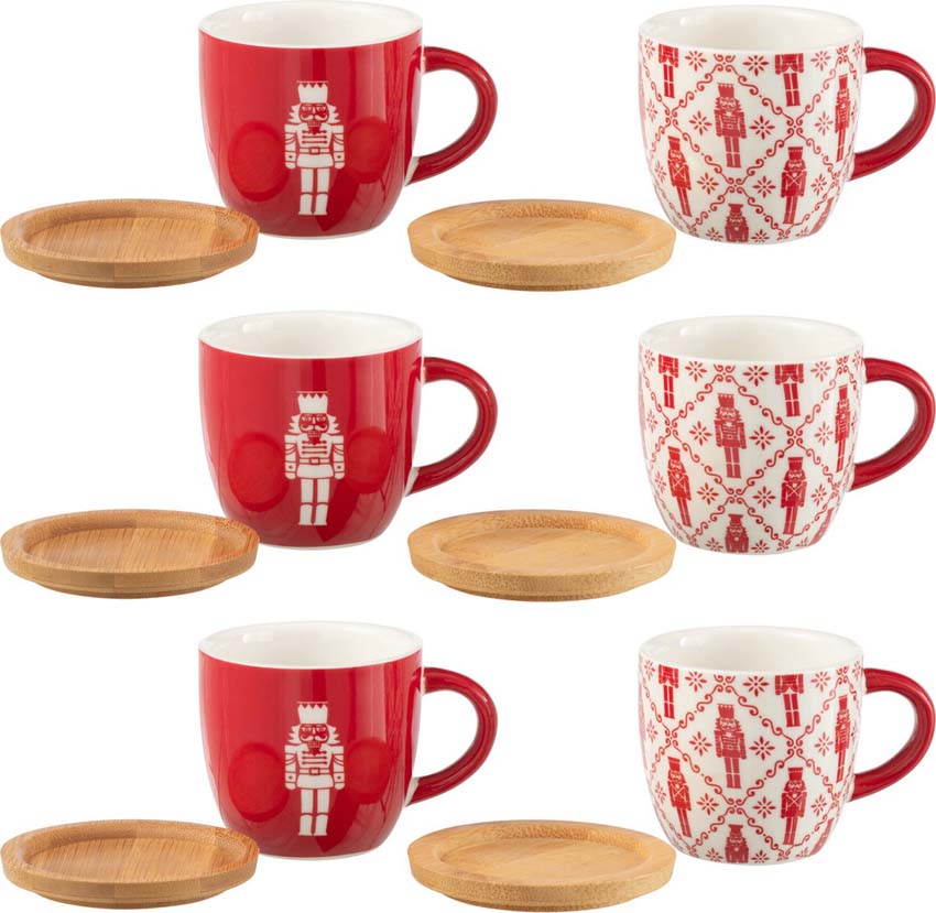 Set de 6 tasses à café avec soucoupe casse-noix de Noël