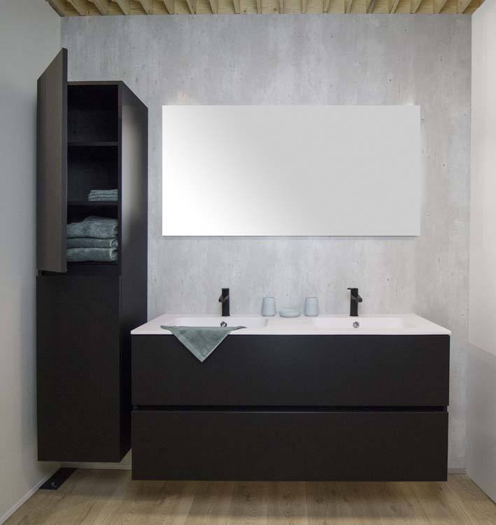 Meuble salle de bain Puro noir mat lavabo brilliant 1400 mm