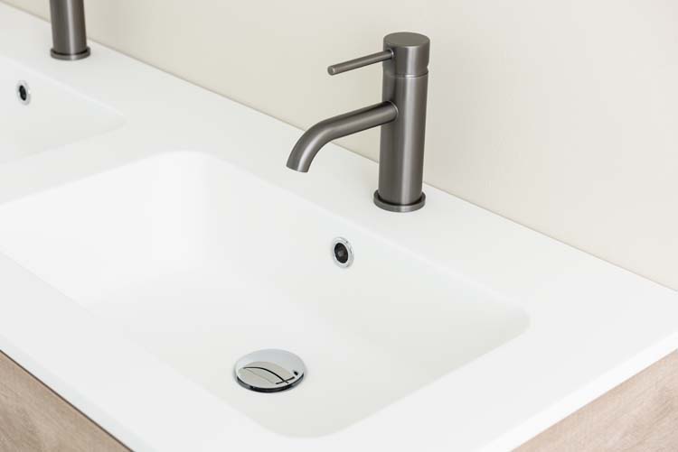 Meuble de salle de bain Plato chêne 1200 mm 2 tiroirs, vasque blanc mat