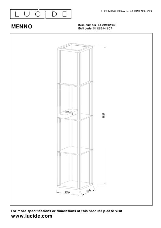 Lucide MENNO - Vloerlamp - 1xE27 - Met draadloze oplader - Zwart