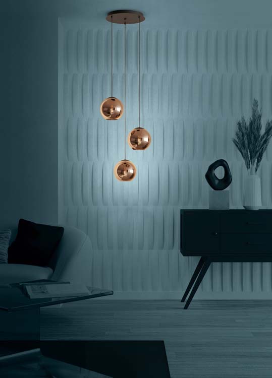 Lampe suspendue 3 boules noir-cuivre E27