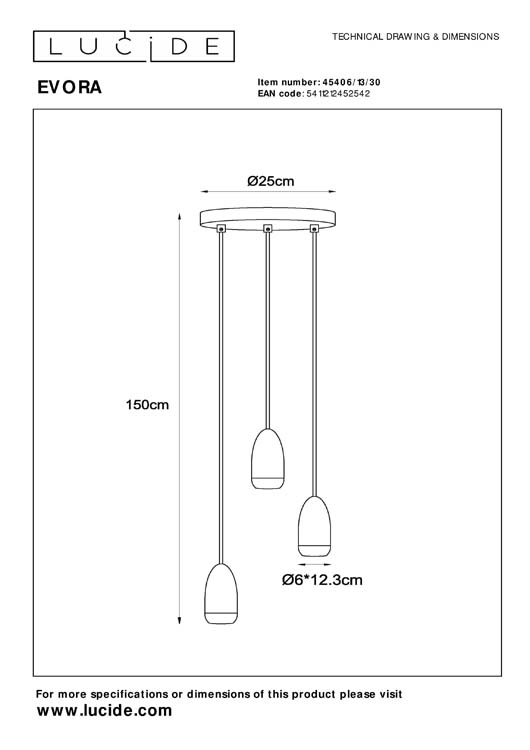 EVORA - Hanglamp - Ø 25 cm - 3xGU10 - Zwart