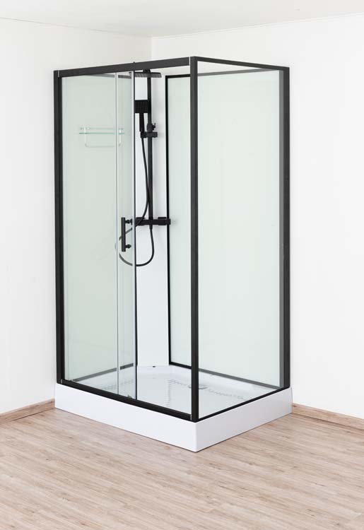 Cabine de douche Ava 120x90x226cm gauche noir/blanc avec set de douche