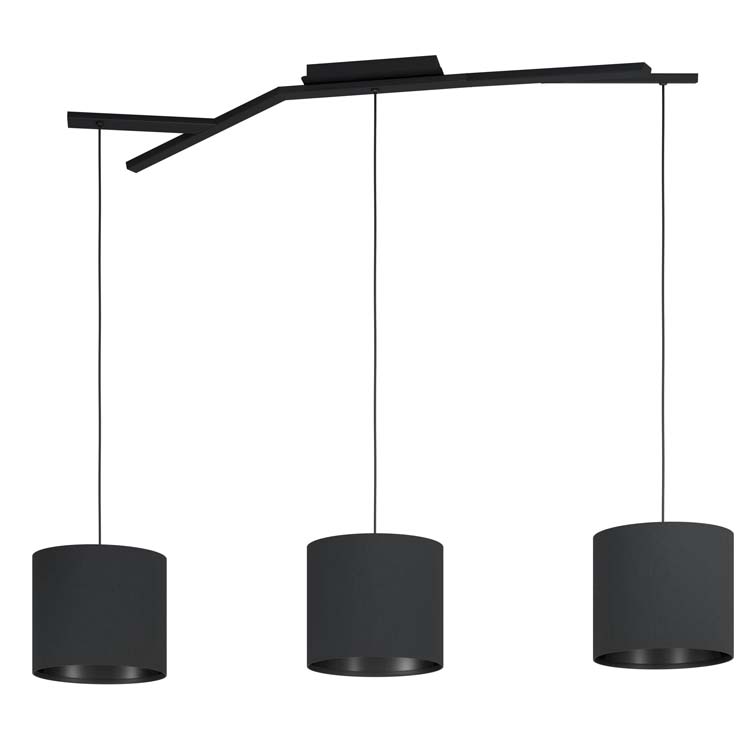 Suspension acier noir abat-jour textile E27 3x40W