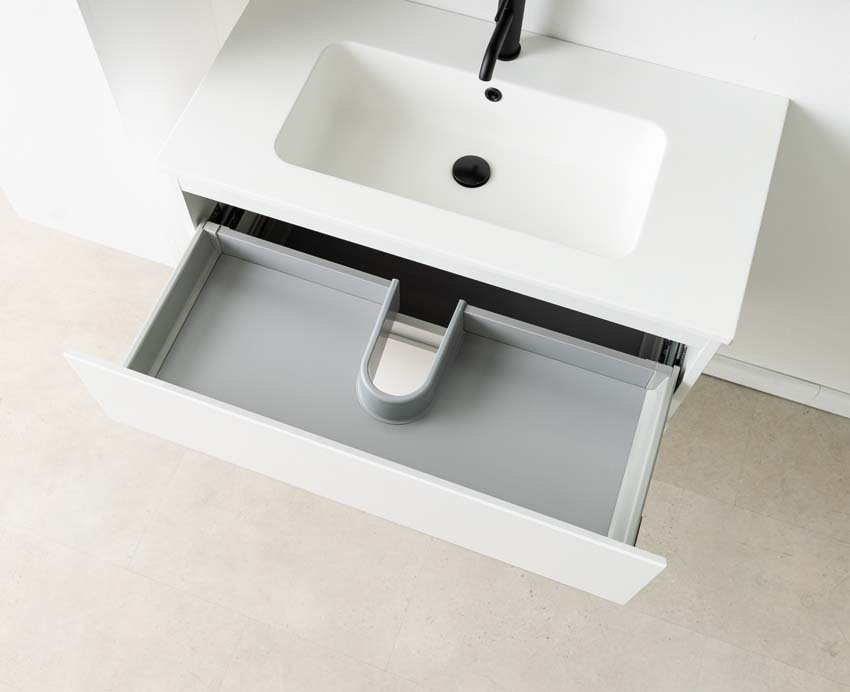 Meuble de salle de bain Tibo gris 900 mm lavabo blanc mat