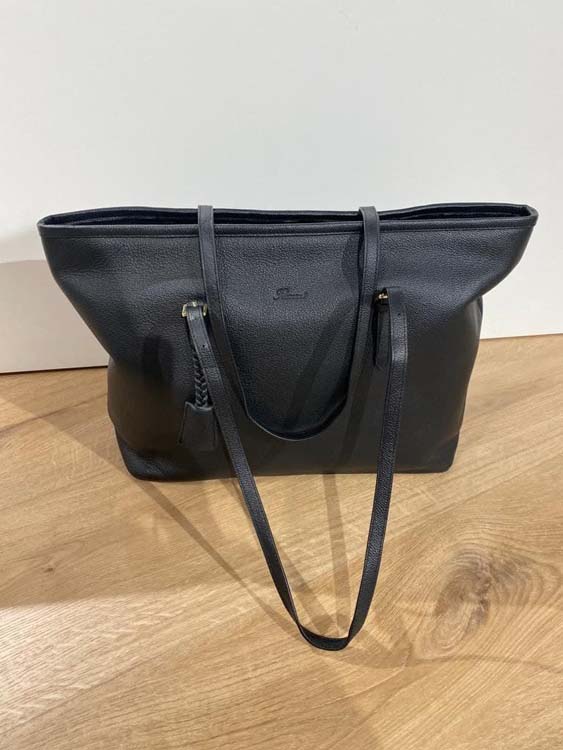 Shopper bag deluxe en cuir noir Flamant