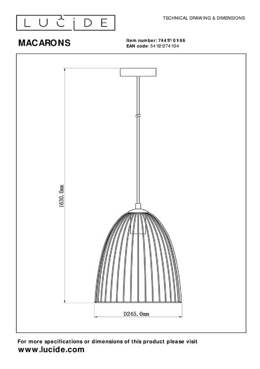 Lucide MACARONS - Suspension - Ø 24,5 cm - 1xE27 - Rose