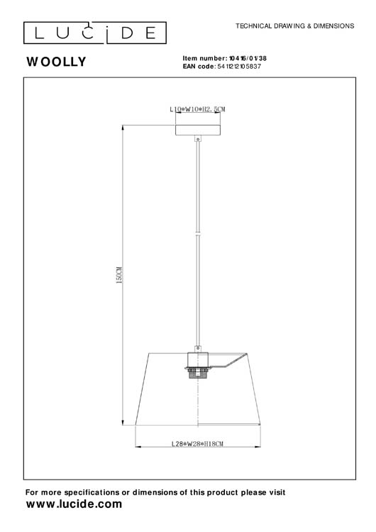 Lucide WOOLLY - Hanglamp - Ø 28 cm - 1xE27 - Beige