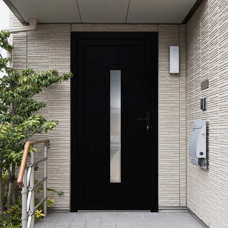 Porte extérieure pvc noire/blanche vitre verticale D SUR MESURE