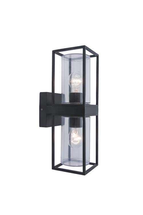 Buitenverlichting wandlamp mat zwart 2 x E27