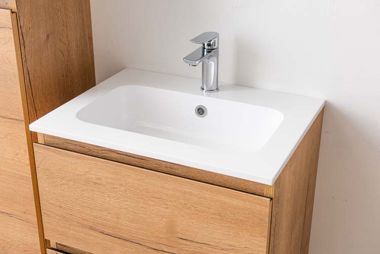 Meuble de salle de bain Daria chêne brun doré 600 mm lavabo brillant