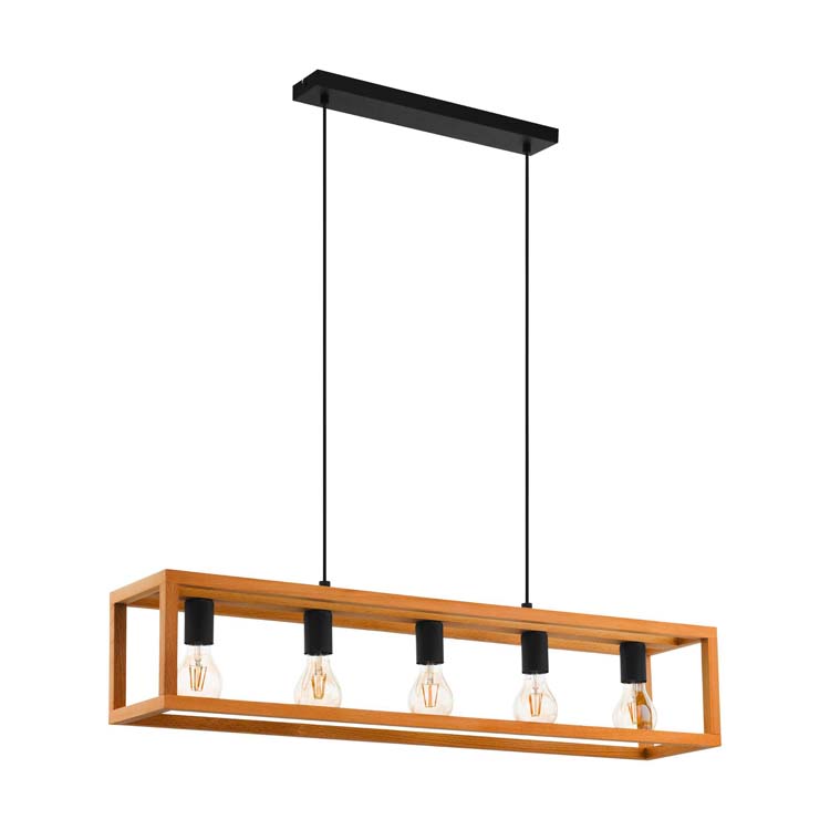 Suspension bois rectangle E27 5x40W