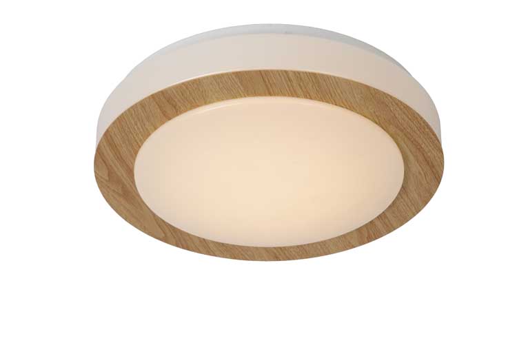 Lucide DIMY - Plafonnier Salle de bains - Ø 28,6 cm - LED Dim. - 1x12W 3000K - IP21 - Bois clair