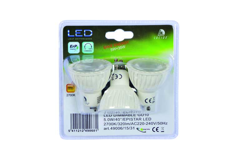 Lucide LED BULB - Ampoule led - Ø 5 cm - LED Dim. - GU10 - 3x5W 3000K - Blanc