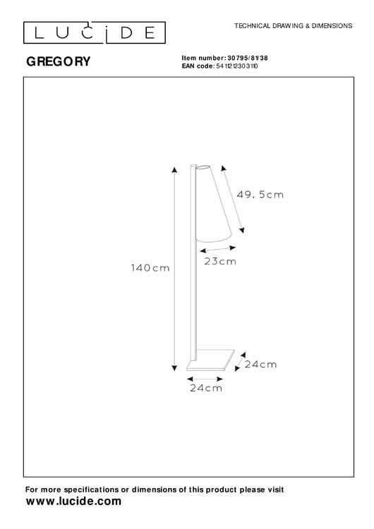 Lucide GREGORY - Vloerlamp - 1xE27 - Beige