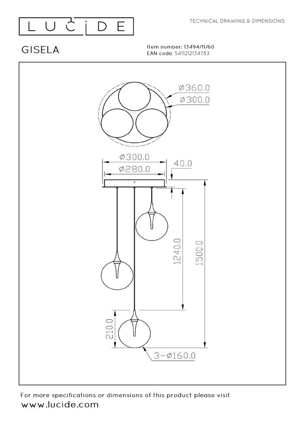 GISELA - Suspension - Ø 36 cm - LED Dim. - 3x3,6W 2700K - Transparent