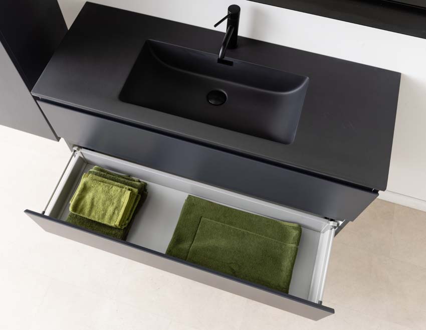 Meuble de salle de bain Tibo gris 1200 mm lavabo noir mat