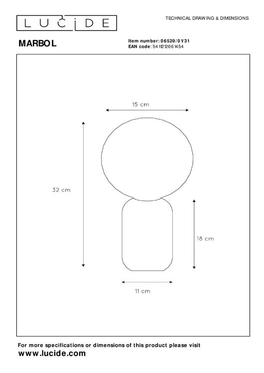 Tafellamp - Ø 15 cm - 1xE27 - Wit