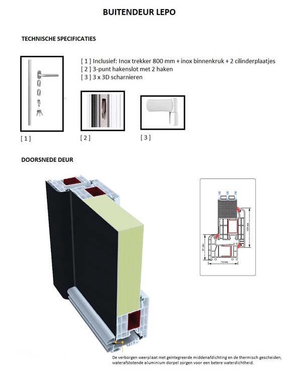 Porte extérieure pvc avec finition alu Lepo blanc L980 X H2180 mm D