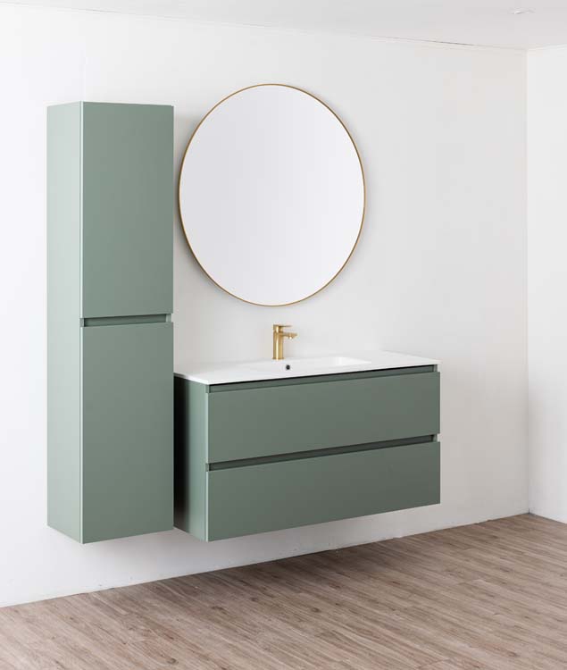 Meuble de salle de bain Dotan eucalyptus vert 120 cm lavabo blanc mat