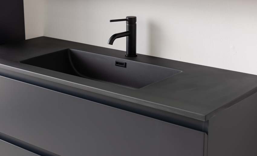 Meuble de salle de bain Tibo gris 1200 mm lavabo noir mat