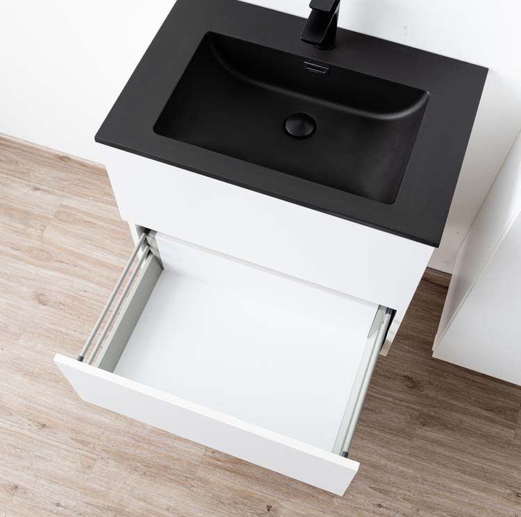 Meuble Pia blanc mat 700 mm lavabo noir