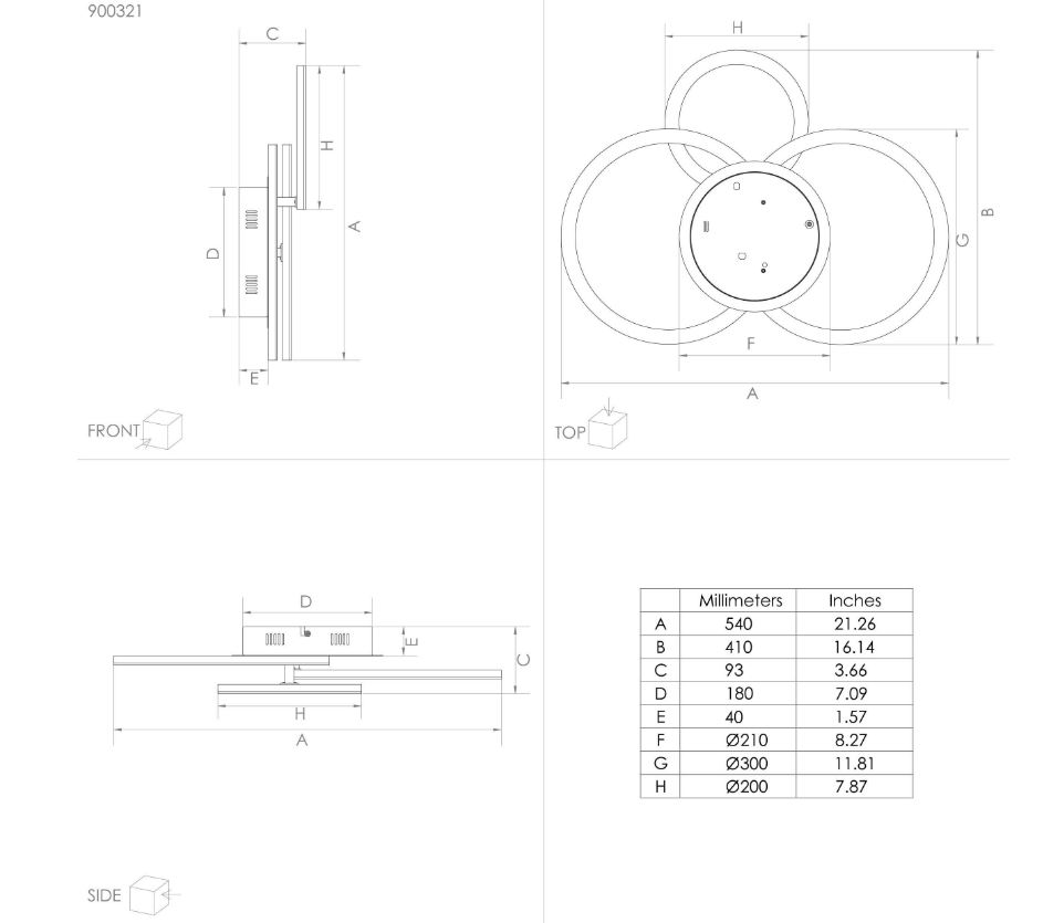 Plafonnier LED noir/blanc - dimmable - 3 cercles