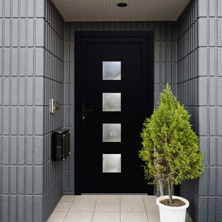 Porte extérieure pvc noire/blanche 4 vitres sans bord G SUR MESURE