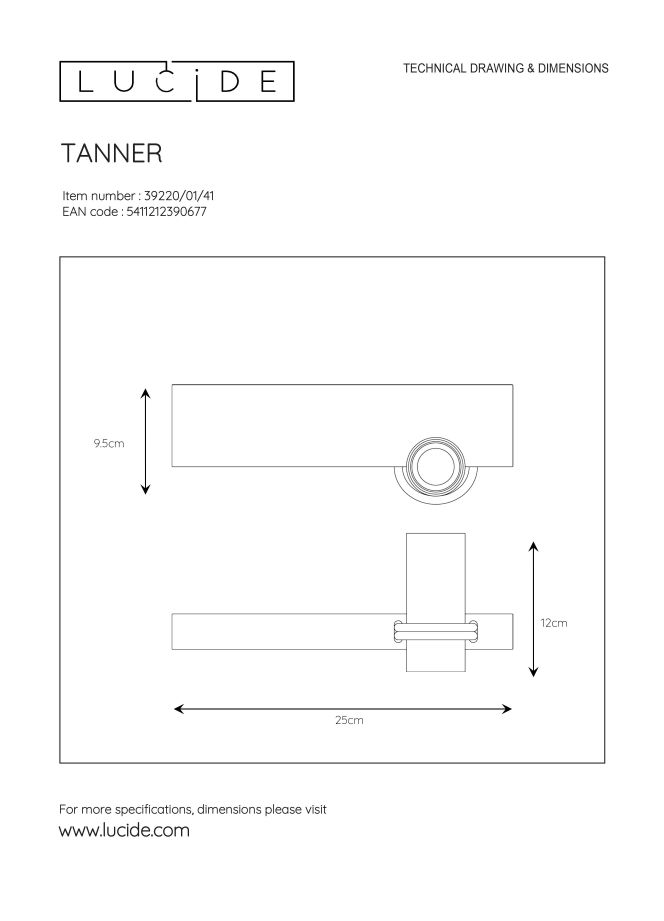 TANNER Applique 1x E27 60W Noir/Béton