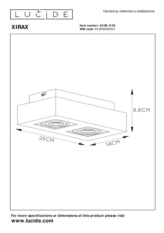 Lucide XIRAX - Plafondspot - LED Dim to warm - GU10 - 2x5W 2200K/3000K - Zwart