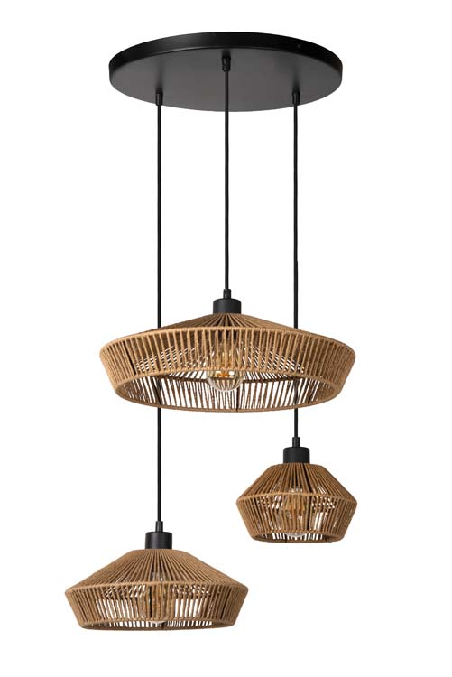 Lucide YUNKAI - Hanglamp - Ø 60 cm - 3xE27 - Licht hout