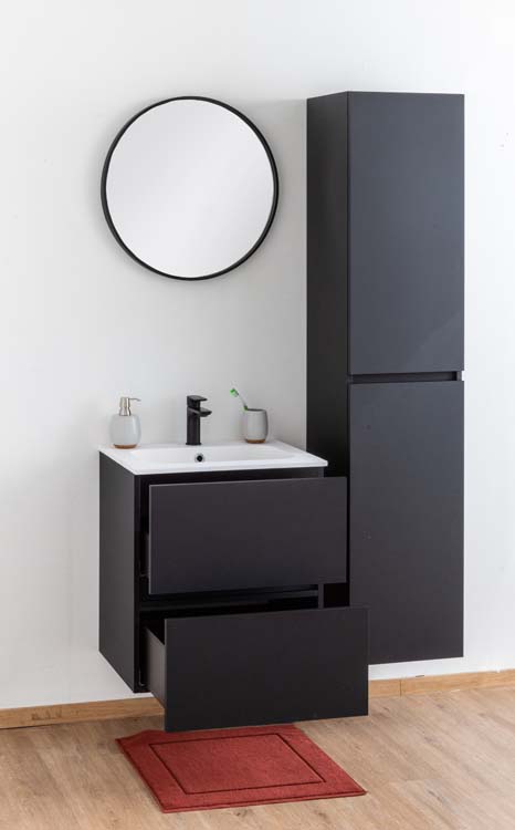 Meuble salle de bain Puro noir mat 600mm lavabo mat