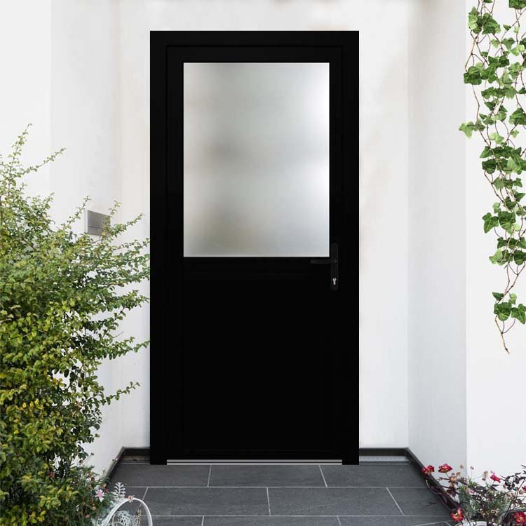 Porte extérieure demi-vitrée PVC noire/blanche D vitrage clair 980x2180mm