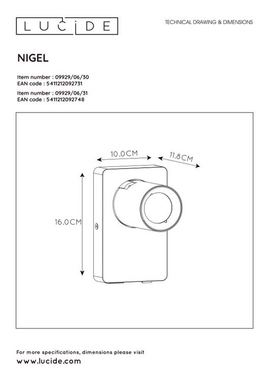 Lucide NIGEL - Spot mural - GU10 - 1x5W - Point rechargement USB - Noir