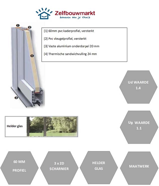 Buitendeur pvc antra/wit R MW Sulz clear