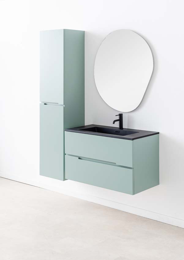 Meuble de salle de bain Truman gris-vert 900 mm lavabo noir mat