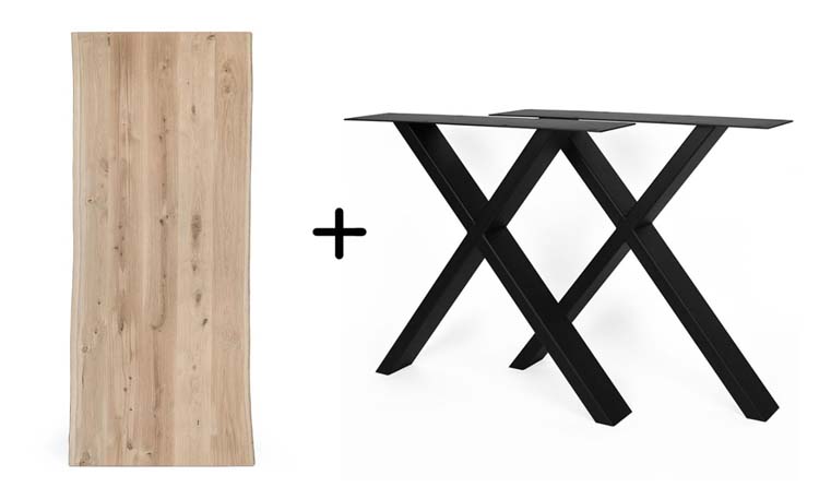 Table côté chêne naturel 180cm + châssis x noir