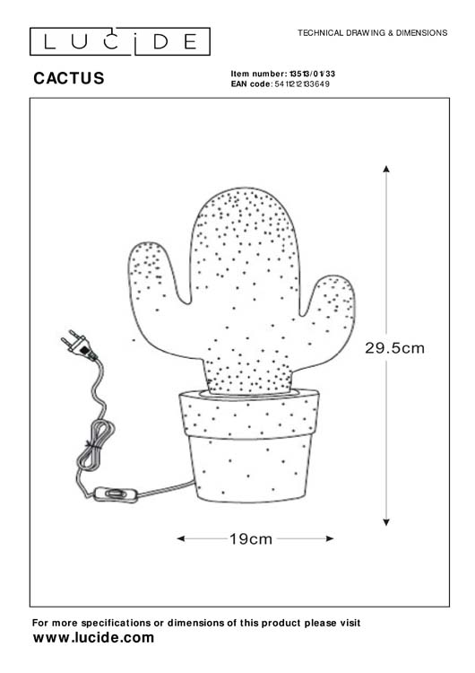 Lucide CACTUS - Lampe de table - Ø 20 cm - 1xE14 - Vert