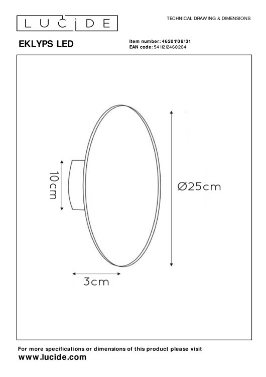 EKLYPS LED - Applique murale - Ø 25 cm - LED - 1x8W 3000K - Blanc