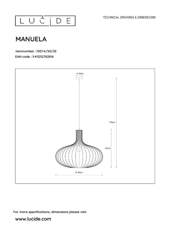 Lucide MANUELA - Suspension - Ø 50 cm - 1xE27 - Vert